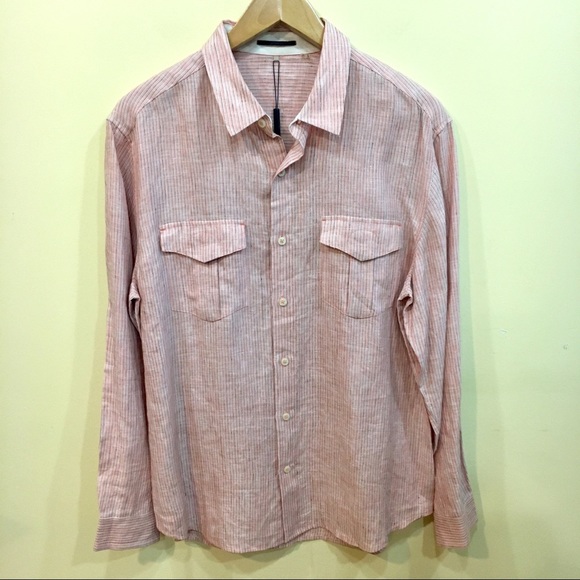 Elie Tahari striped linen button down - Picture 2 of 8